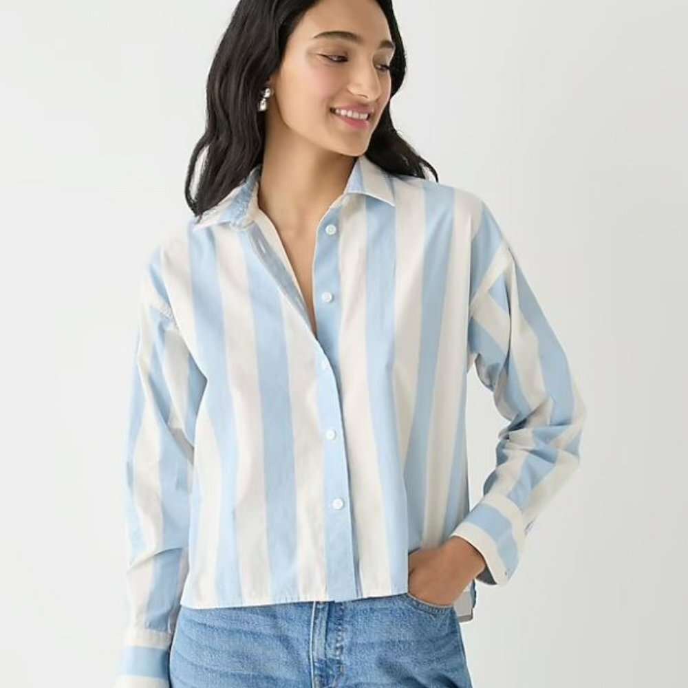J.Crew Relaxed-fit cropped shirt in Barlow stripe